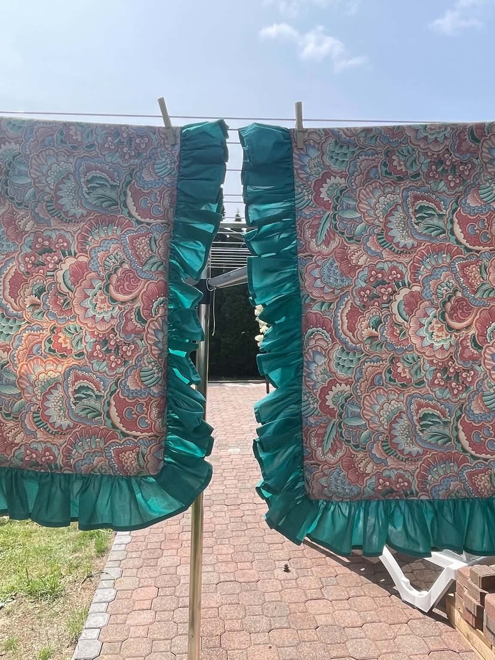 Vintage Teal Floral Ruffled Pillow Sham Set - Home Bedding